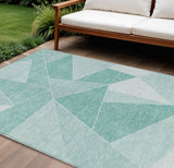 8' X 10' Mint Green And Aqua Geometric Washable Indoor Outdoor Area Rug
