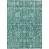 3' X 5' Dark Green And Aqua Oriental Washable Indoor Outdoor Area Rug