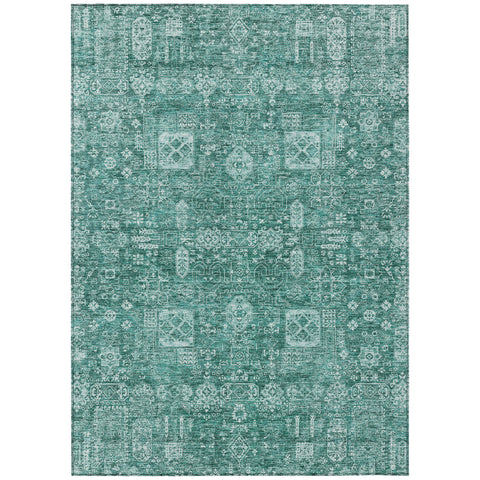 3' X 5' Dark Green And Aqua Oriental Washable Indoor Outdoor Area Rug