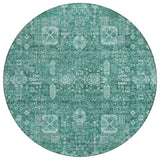 8' Dark Green And Aqua Round Oriental Washable Indoor Outdoor Area Rug