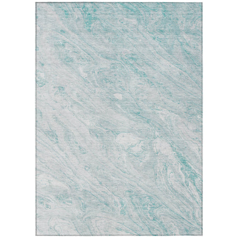 8' X 10' Aquamarine Aqua And Ivory Abstract Washable Indoor Outdoor Area Rug