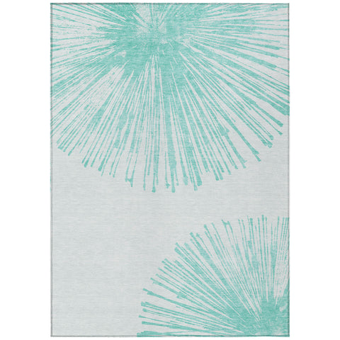 3' X 5' Aquamarine And Ivory Abstract Washable Indoor Outdoor Area Rug