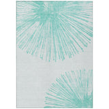 5' X 8' Aquamarine And Ivory Abstract Washable Indoor Outdoor Area Rug