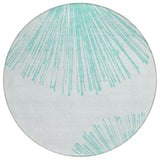 8' Aquamarine And Ivory Round Abstract Washable Indoor Outdoor Area Rug