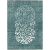 5' X 8' Dark Green Aqua And Ivory Abstract Washable Indoor Outdoor Area Rug