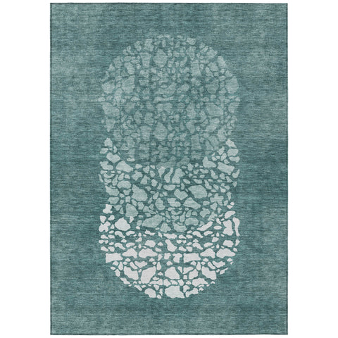 5' X 8' Dark Green Aqua And Ivory Abstract Washable Indoor Outdoor Area Rug