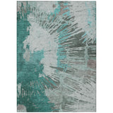 8' X 10' Dark Green Aqua And Gray Abstract Washable Indoor Outdoor Area Rug