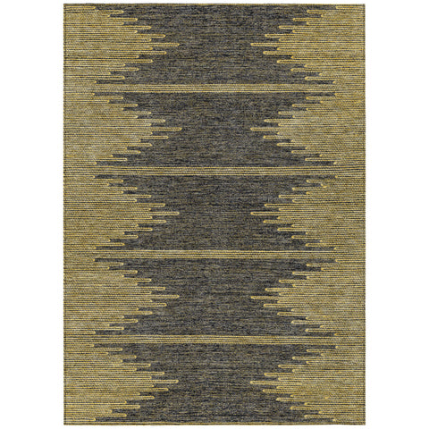 3' X 5' Dark Gray And Gold Abstract Washable Indoor Outdoor Area Rug