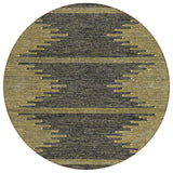8' Dark Gray And Gold Round Abstract Washable Indoor Outdoor Area Rug