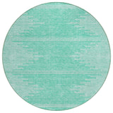 8' Aquamarine And Ivory Round Abstract Washable Indoor Outdoor Area Rug