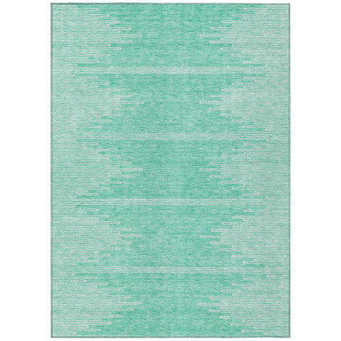 8' X 10' Aquamarine And Ivory Abstract Washable Indoor Outdoor Area Rug