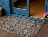 3' X 5' Dark Brown Brown And Taupe Oriental Washable Indoor Outdoor Area Rug