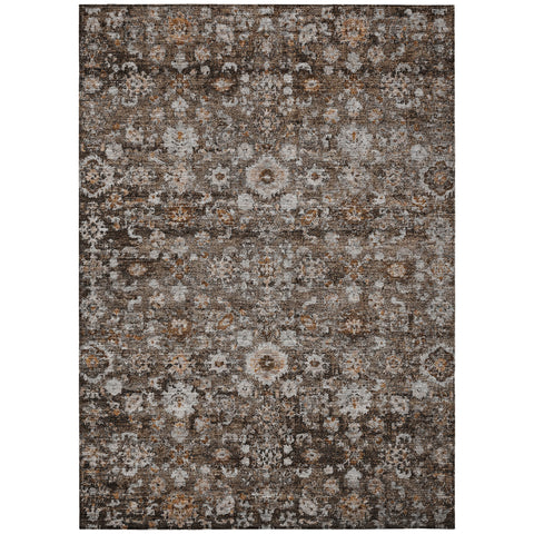 3' X 5' Dark Brown Brown And Taupe Oriental Washable Indoor Outdoor Area Rug