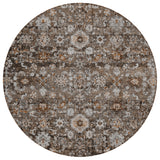 8' Dark Brown Brown And Taupe Round Oriental Washable Indoor Outdoor Area Rug