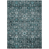 8' X 10' Dark Green Aqua And Charcoal Oriental Washable Indoor Outdoor Area Rug
