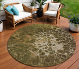 8' Chocolate And Gray Round Abstract Washable Indoor Outdoor Area Rug