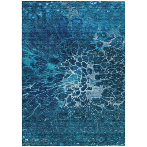 5' X 8' Navy Blue And Sky Blue Abstract Washable Indoor Outdoor Area Rug