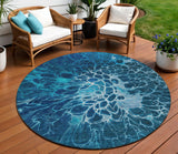 8' Navy Blue And Sky Blue Round Abstract Washable Indoor Outdoor Area Rug