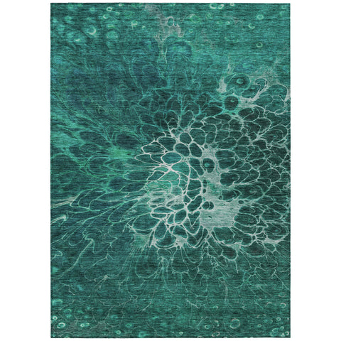 3' X 5' Teal Blue Aqua And Turquoise Abstract Washable Indoor Outdoor Area Rug