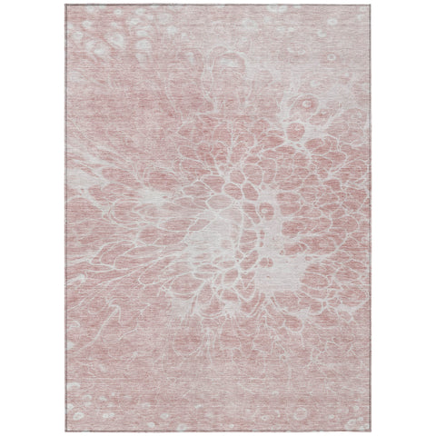 5' X 8' Pink Blush And Ivory Abstract Washable Indoor Outdoor Area Rug