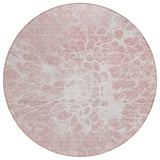8' Pink Blush And Ivory Round Abstract Washable Indoor Outdoor Area Rug