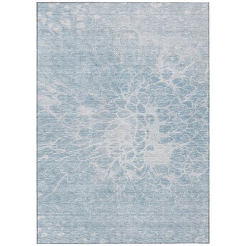 3' X 5' Sky Blue And Denim Blue Abstract Washable Indoor Outdoor Area Rug