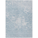 5' X 8' Sky Blue And Denim Blue Abstract Washable Indoor Outdoor Area Rug