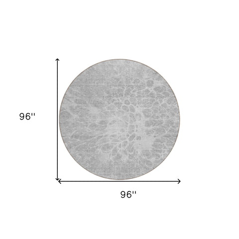 8' Silver And Gray Round Abstract Washable Indoor Outdoor Area Rug