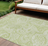 8' X 10' Green And Ivory Paisley Washable Indoor Outdoor Area Rug
