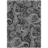 3' X 5' Black Gray And White Paisley Washable Indoor Outdoor Area Rug