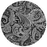8' Black Gray And White Round Paisley Washable Indoor Outdoor Area Rug
