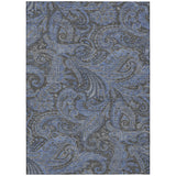 3' X 5' Charcoal Gray And Blue Paisley Washable Indoor Outdoor Area Rug