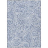 8' X 10' Denim Blue Sky Blue And Ivory Paisley Washable Indoor Outdoor Area Rug