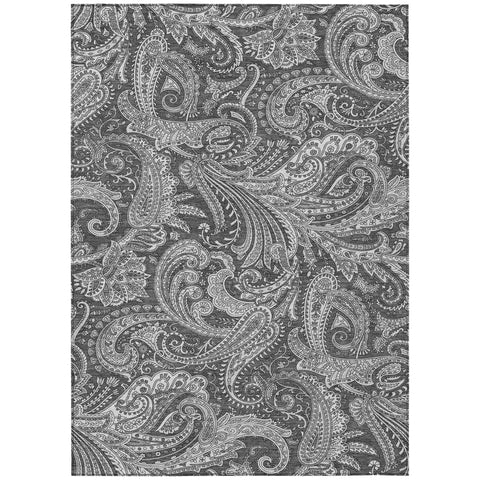 3' X 5' Gray Charcoal And Ivory Paisley Washable Indoor Outdoor Area Rug