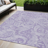 5' X 8' Lavender Purple And Ivory Paisley Washable Indoor Outdoor Area Rug