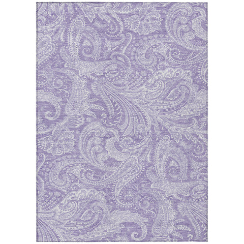 5' X 8' Lavender Purple And Ivory Paisley Washable Indoor Outdoor Area Rug