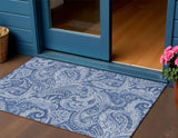 3' X 5' Navy Blue And Denim Blue Paisley Washable Indoor Outdoor Area Rug