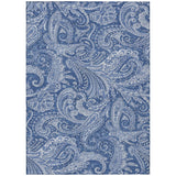 8' X 10' Navy Blue And Denim Blue Paisley Washable Indoor Outdoor Area Rug