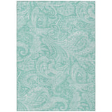 3' X 5' Teal Blue And Ivory Paisley Washable Indoor Outdoor Area Rug