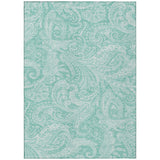 5' X 8' Teal Blue And Ivory Paisley Washable Indoor Outdoor Area Rug