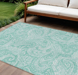 8' X 10' Teal Blue And Ivory Paisley Washable Indoor Outdoor Area Rug