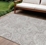 8' X 10' Taupe Beige And Ivory Paisley Washable Indoor Outdoor Area Rug