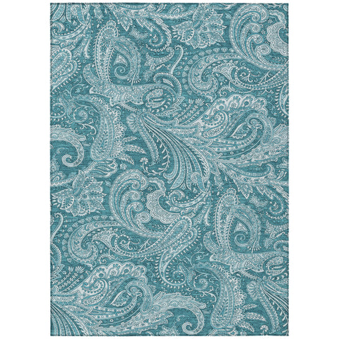 5' X 8' Turquoise And Ivory Paisley Washable Indoor Outdoor Area Rug