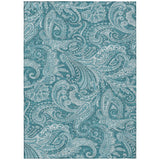 8' X 10' Turquoise And Ivory Paisley Washable Indoor Outdoor Area Rug