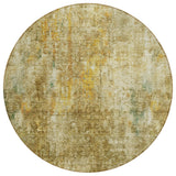 8' Brown Beige And Gold Round Abstract Washable Indoor Outdoor Area Rug