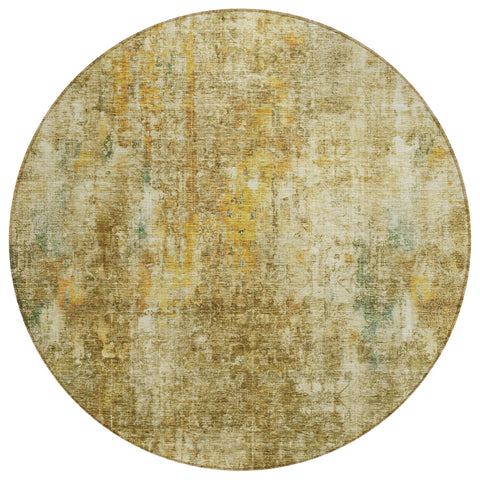 8' Brown Beige And Gold Round Abstract Washable Indoor Outdoor Area Rug