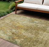 8' X 10' Brown Beige And Gold Abstract Washable Indoor Outdoor Area Rug