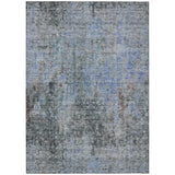 5' X 8' Gray Charcoal And Blue Abstract Washable Indoor Outdoor Area Rug
