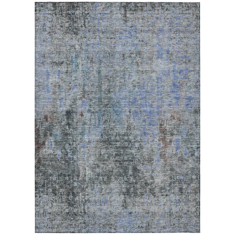 8' X 10' Gray Charcoal And Blue Abstract Washable Indoor Outdoor Area Rug