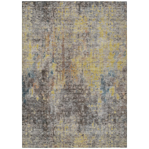 3' X 5' Brown And Gold Abstract Washable Indoor Outdoor Area Rug